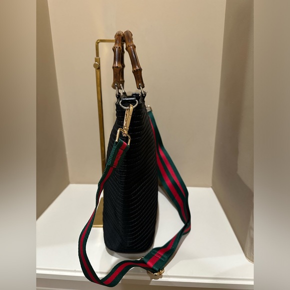 Gucci Bamboo Textured Black Handbag Tom Ford Era 1998 w/added unbranded strap - Picture 12 of 13